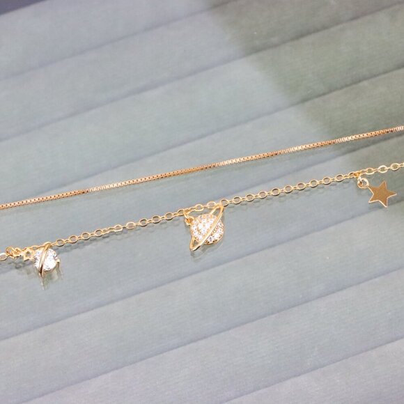 "Rose Gold Double Layer Anklet with Planet and Star Charms, XPAL1049 - Picture 10 of 13
